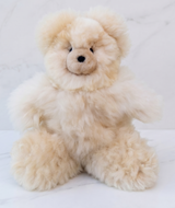 Cloud Touch Alpaca Bear 16 inch — genuine baby alpaca fur stuffed teddy bear, natural undyed beige, handmade in Peru by Inspired Peru artisans