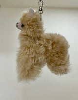 Beige lucky llama bag charm handmade in Peru, soft neutral alpaca fur keychain artisan accessory