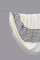 Alpaca Throw Blanket white with grey stripes