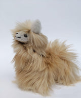 7-inch handmade small beige Suri alpaca stuffed animal, featuring long silky natural fiber, ethically made in Peru, rare miniature luxury plush