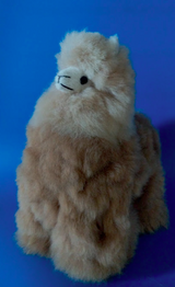 Front view of 12 inch natural light brown alpaca stuffed llama handmade from real Huacaya fur.