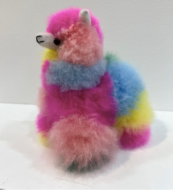 Handmade huacaya rainbow  alpaca fur plush from Cusco Peru