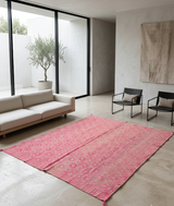 Frazada, Vintage Rug, Peruvian Rug, Area Rug, Wall Hanging, Sheep Wool, Handwoven, Cusco, One of a Kind, Rose Pink, Diamond Pattern, Backstrap Loom, Andean Textile, Home Decor.