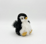 Mini alpaca penguin stuffed animal, 6 inches tall, natural white and hand-dyed black tuxedo pattern, handmade in Peru