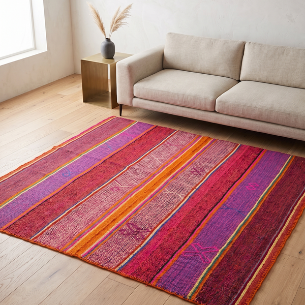 Vintage Peruvian Frazada Rug — Fuchsia Orange | Inspired Peru