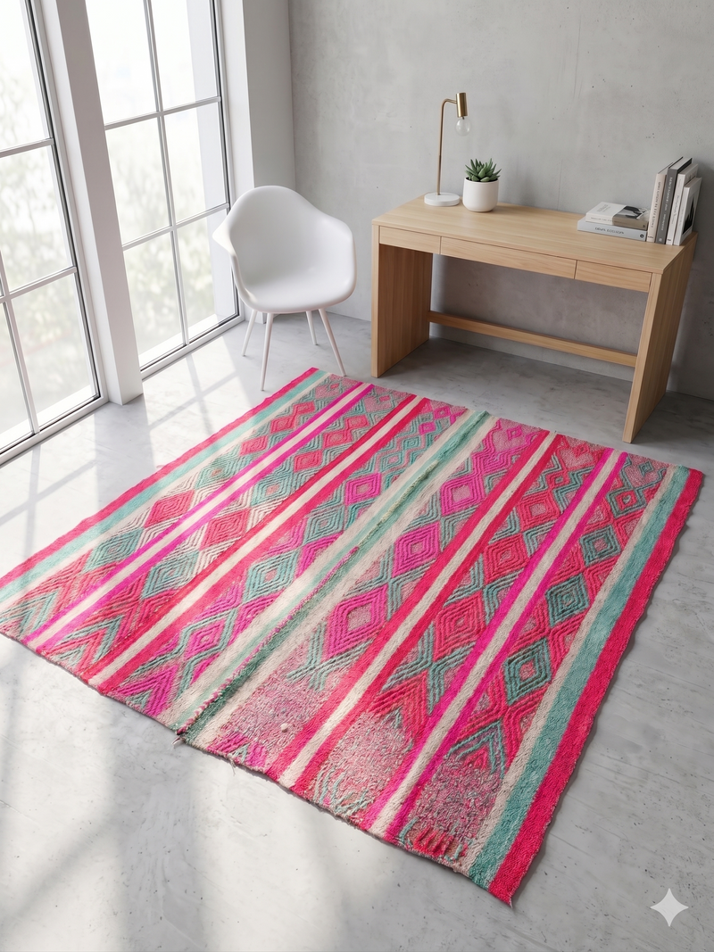 Vintage Peruvian Frazada Rug — Fuchsia Turquoise | Inspired Peru