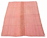 Vintage Peruvian Frazada rug No. 110 — hand-loomed in Cusco from hand-spun sheep wool featuring rare all-over micro-diamond weave in dusty rose and soft peach gradient, 75 by 63 inches, one of a kind Andean textile