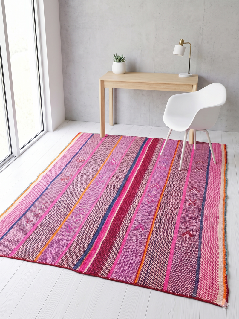 Vintage Peruvian Frazada Rug — Pink Berry | Inspired Peru Vintage Peruvian Frazada Rug — Pink Berry | Inspired Peru