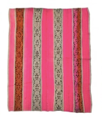 Archival Textile No. 111 The Maras Specimen vintage Peruvian Frazada rug styled in contemporary interior showing fuchsia and charcoal power palette as statement area rug