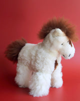 12 inch handmade alpaca fur horse stuffed animal in natural beige, luxury equestrian nursery decor.