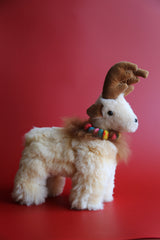 12-inch handmade alpaca stuffed reindeer toy, natural brown Peruvian fur plush, ethically made holiday decoration
