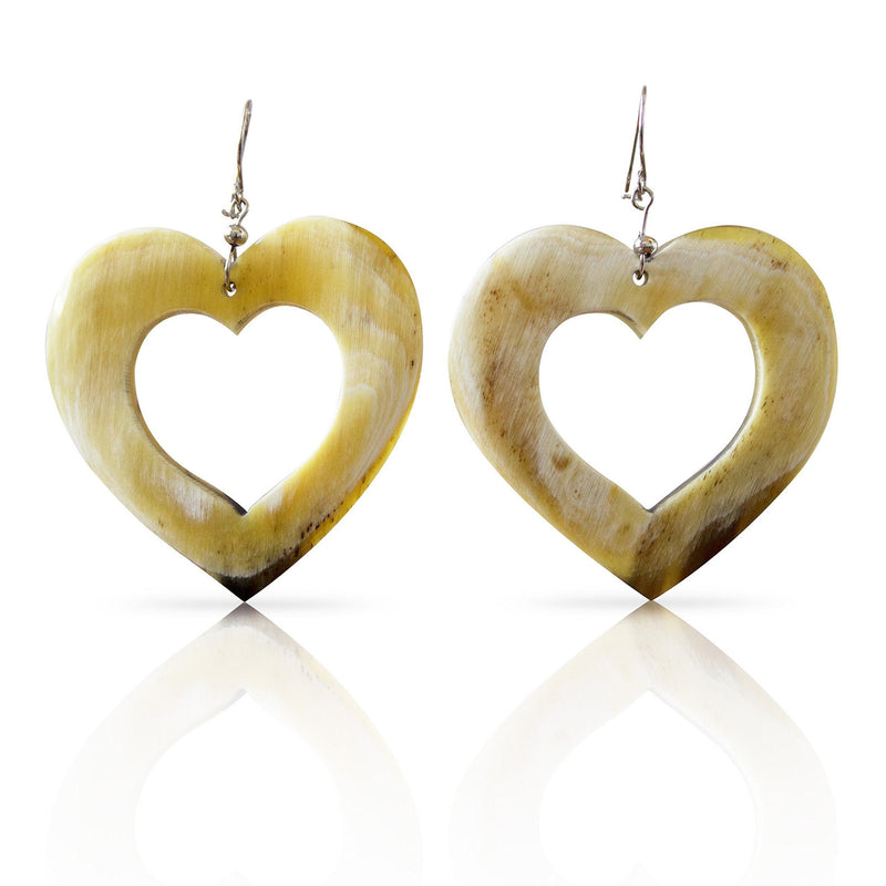 Bull Horn White Hearts Earrings