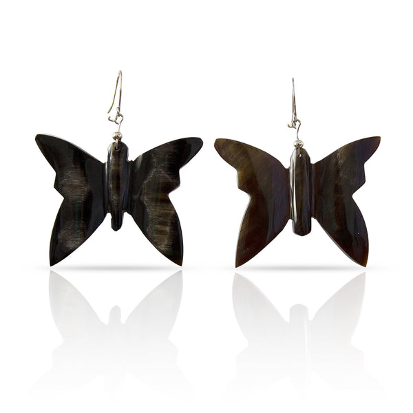 Bull Horn Eco Earrings- Black Butterfly