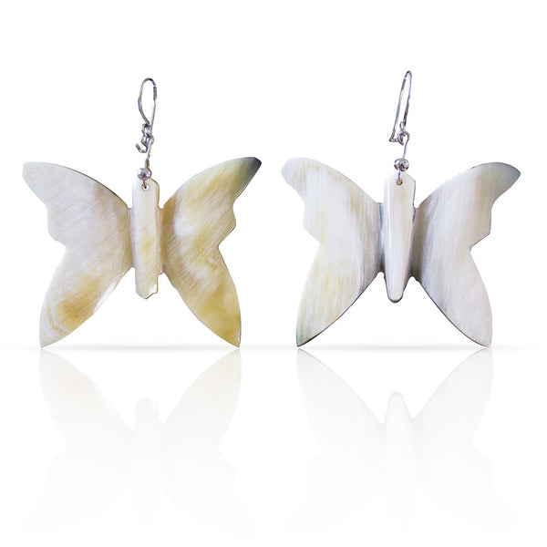 Bull Horn Eco Earrings - White Butterfly