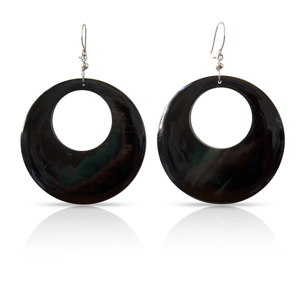 Bull Horn Black Oval Earrings