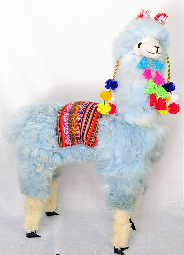 Large Baby Blue  Llama with Pompoms