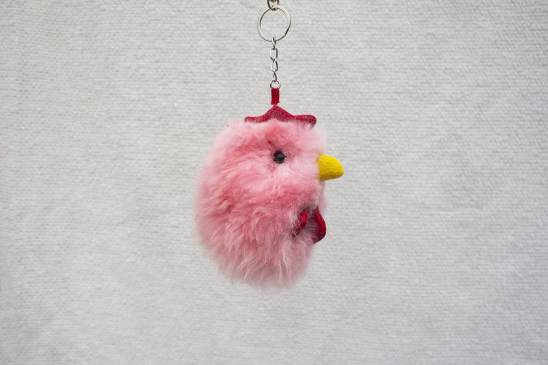 Alpaca Fur Keychain Pink Chicken