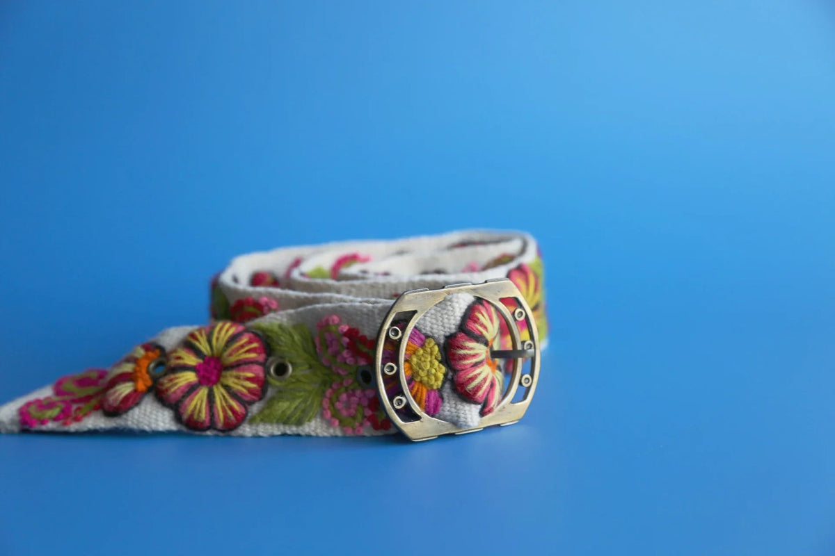 Peruvian Belt Handmade in Resistant Leather Cusco Peruvian Embroidered Triangle Belt | GreaterGood main image 2