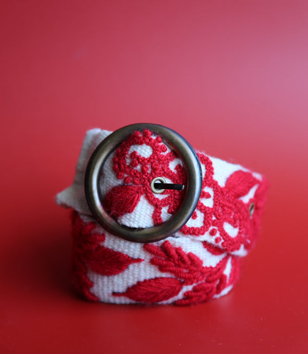 Hand Woven White and Red Belt