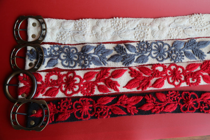 Hand Woven White and Red Belt