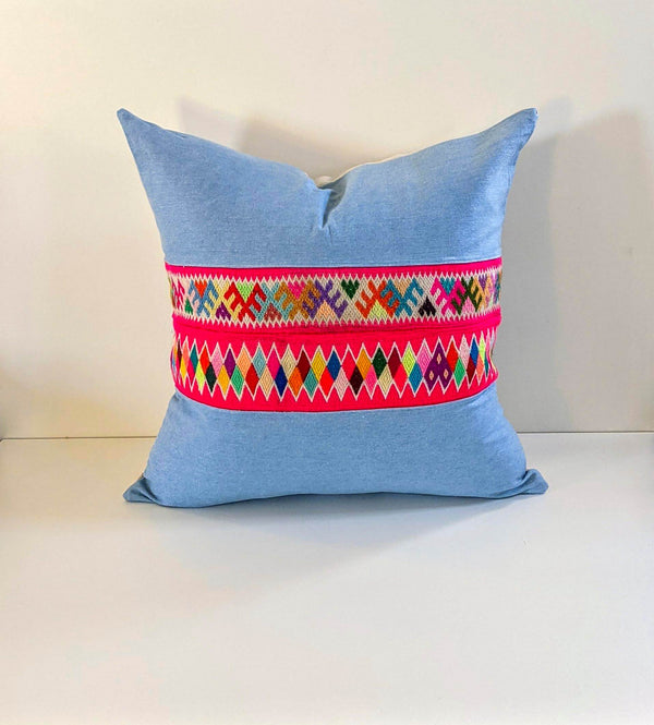 Denim Throw Pillow featuring Peruvian Ribbons