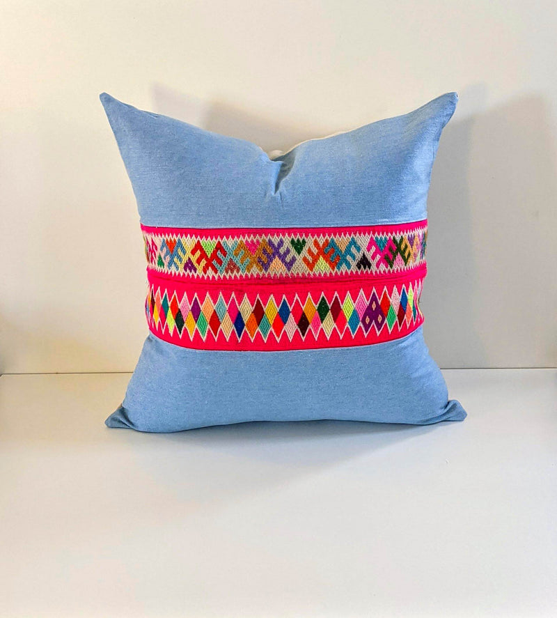 Denim Throw Pillow featuring Peruvian Ribbons