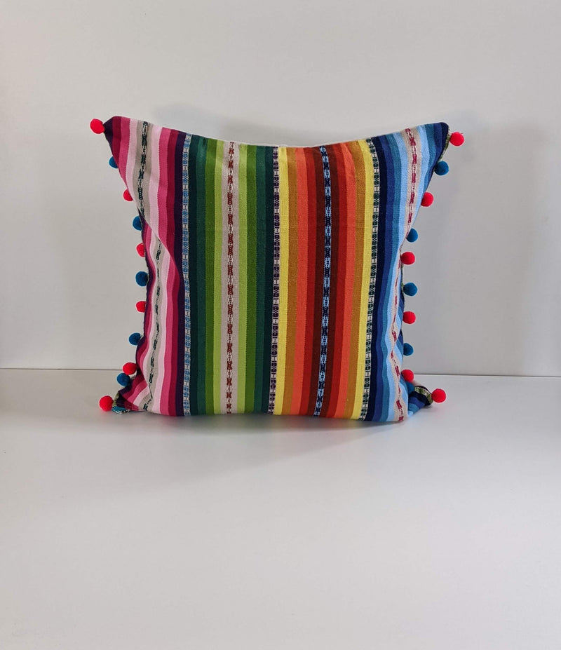 Vibrant and Fun Throw Pillow with Pompoms