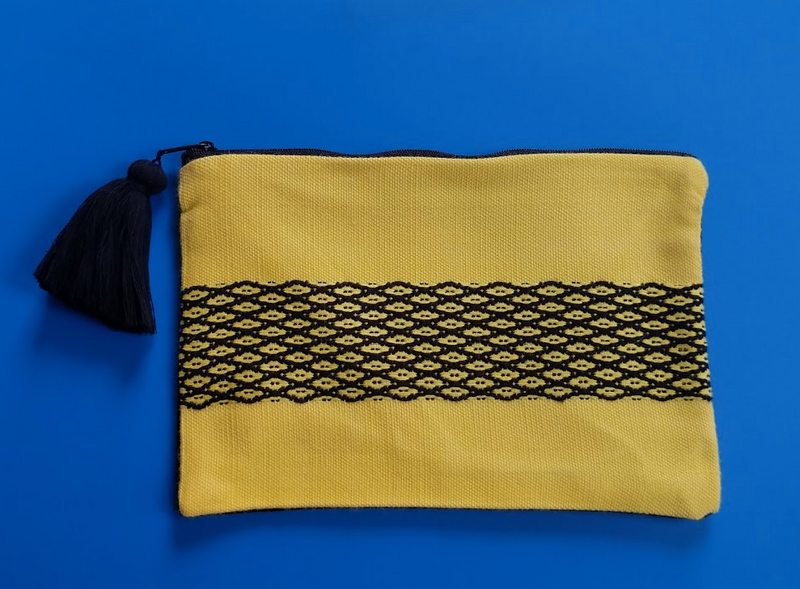 Hand Woven Cotton Pouch Black and Yellow