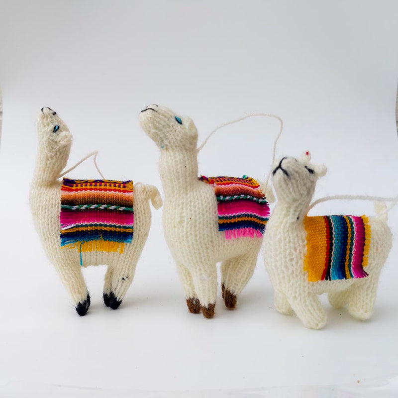 Holiday Ornament Llama with colorful textile