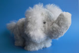 Front view of 12 inch grey handmade alpaca fur elephant stuffed animal