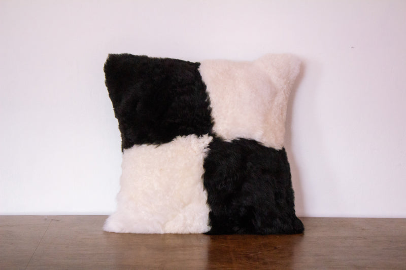 Alpaca Fur Pillow Black and White